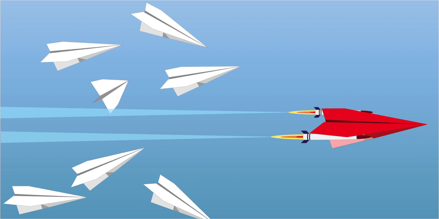 Paper airplane rocketing off