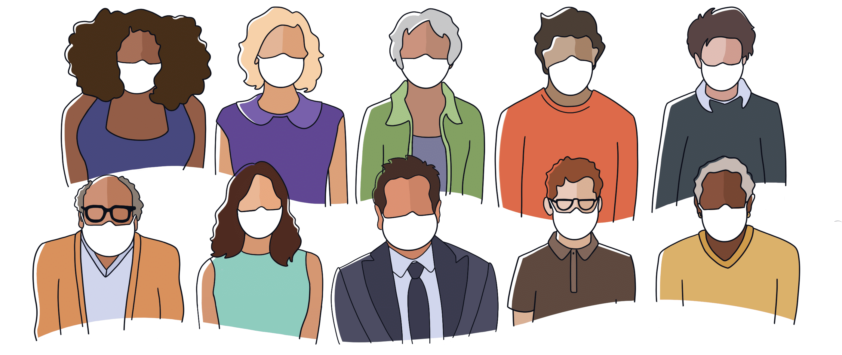 Animated graphic of people wearing masks
