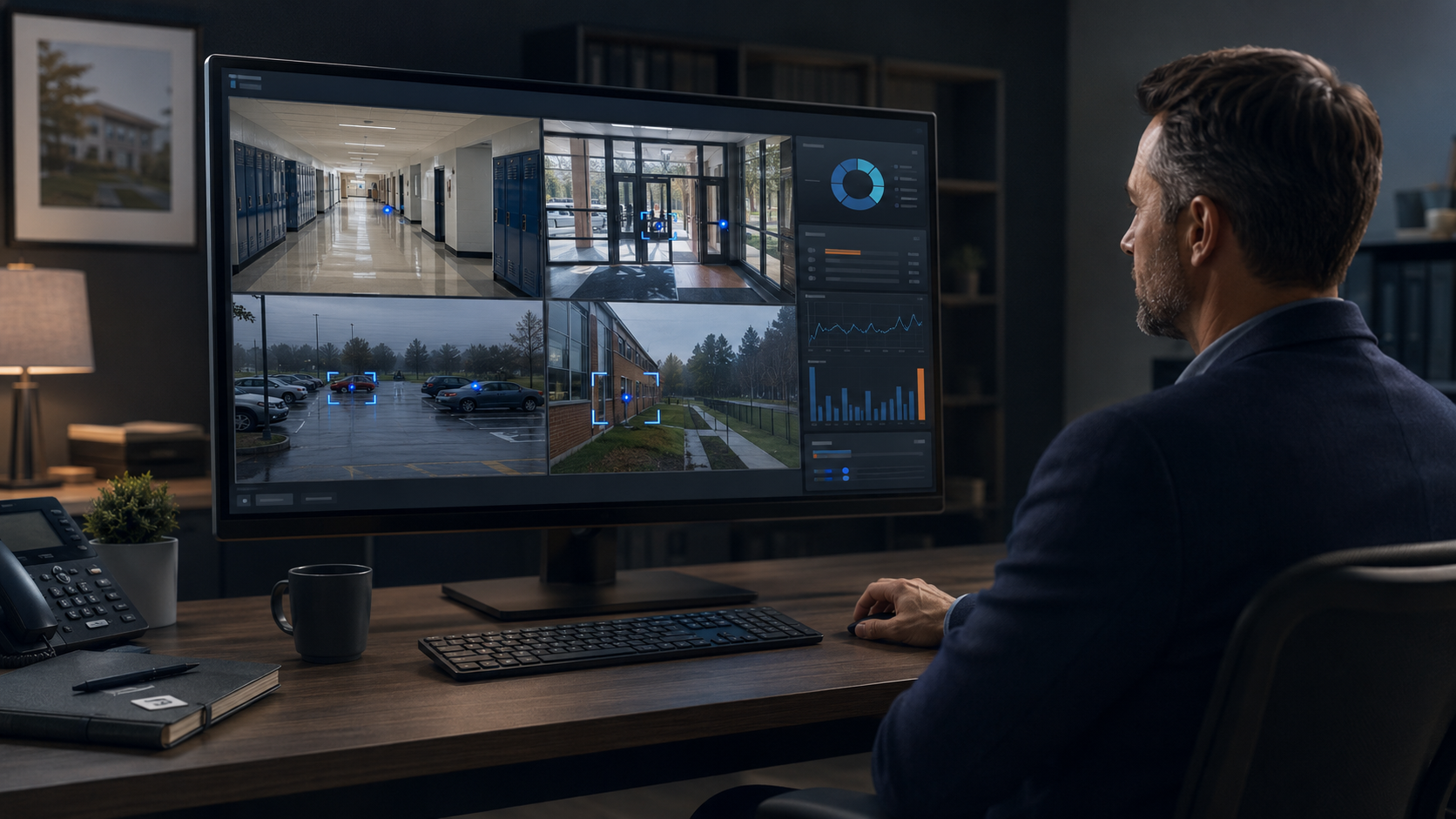 AI gun detection analyzing school security camera video for a visible firearm